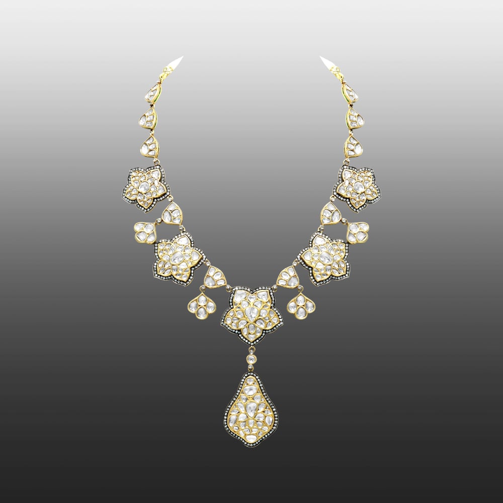 Victorian-Style Polki Necklace with Teardrop Pendant